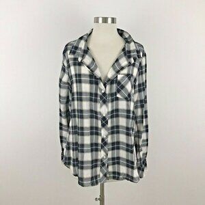Dylan Top Women Medium Black White Plaid Button